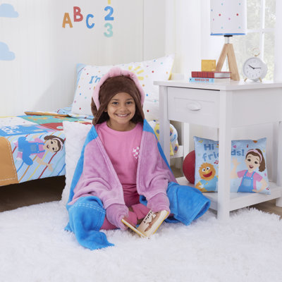 Ms. Rachel Happy Patchwork Hooded Toddler Blanket, Blue & Pink