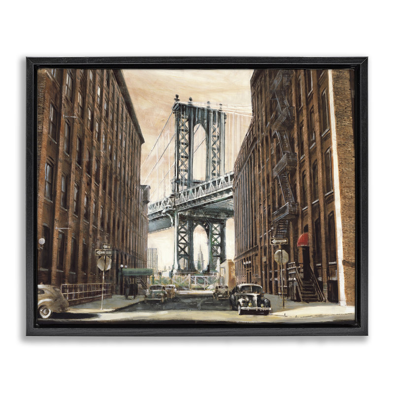 «Cityscape with Bridge View», art mural encadré flottant par Matthew Daniels, Cadre flottant noir de jais, H 17 po x l 21 po