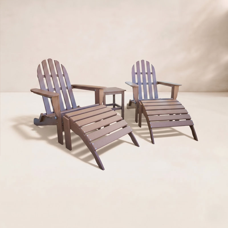 Leighton Foldable Outdoor Adirondack Set, Teak