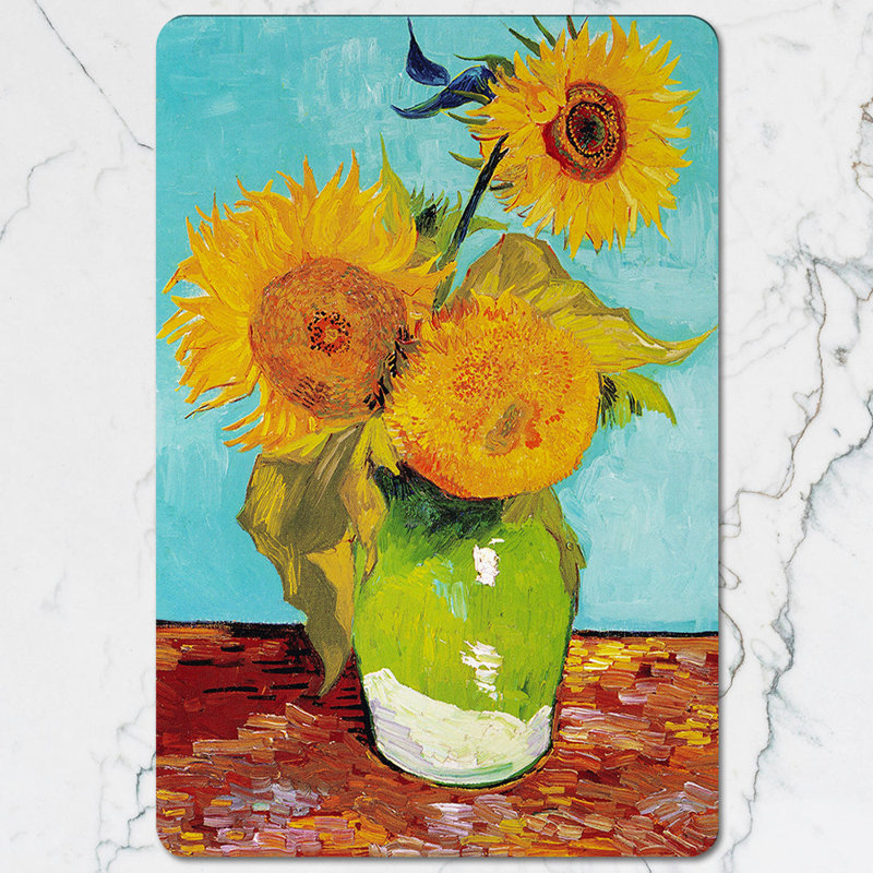 Sunflower Collection Placemat And Coaster Set Giclee Print With Rich Wood Base For Elegant Table Settings