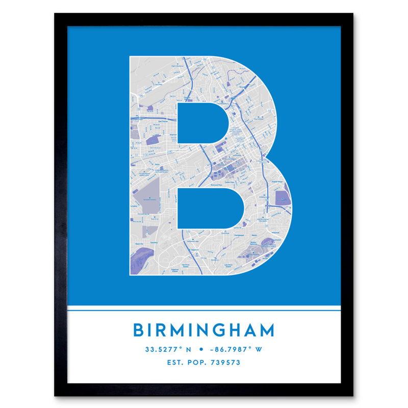 Birmingham Alabama United States City Map Blue - Single Picture Frame Typography