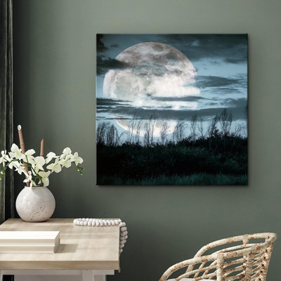 " Full Moon Blue Sky Dark Forest Plant Silhouette "