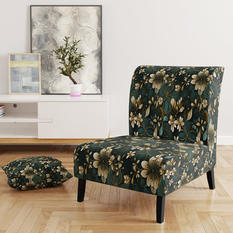 Élégance florale ornée victorienne dorée - Fauteuil de chambre rembourré moderne, fauteuil d'appoint doré