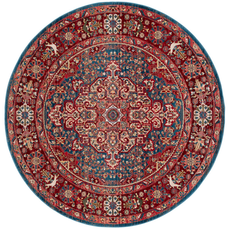 Tapis performance oriental Kurtz, Blue/Red, Rond 5 pi 1 po
