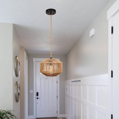Rattan Woven Pendant Light Fixture, Handcrafted Natural Hemp Rope Shade, Rustic Industrial Ceiling Lamp For Dining Room, Living Room, Bedroom, Kitchen, Foyer, E26 Base (Bulb Not Included)