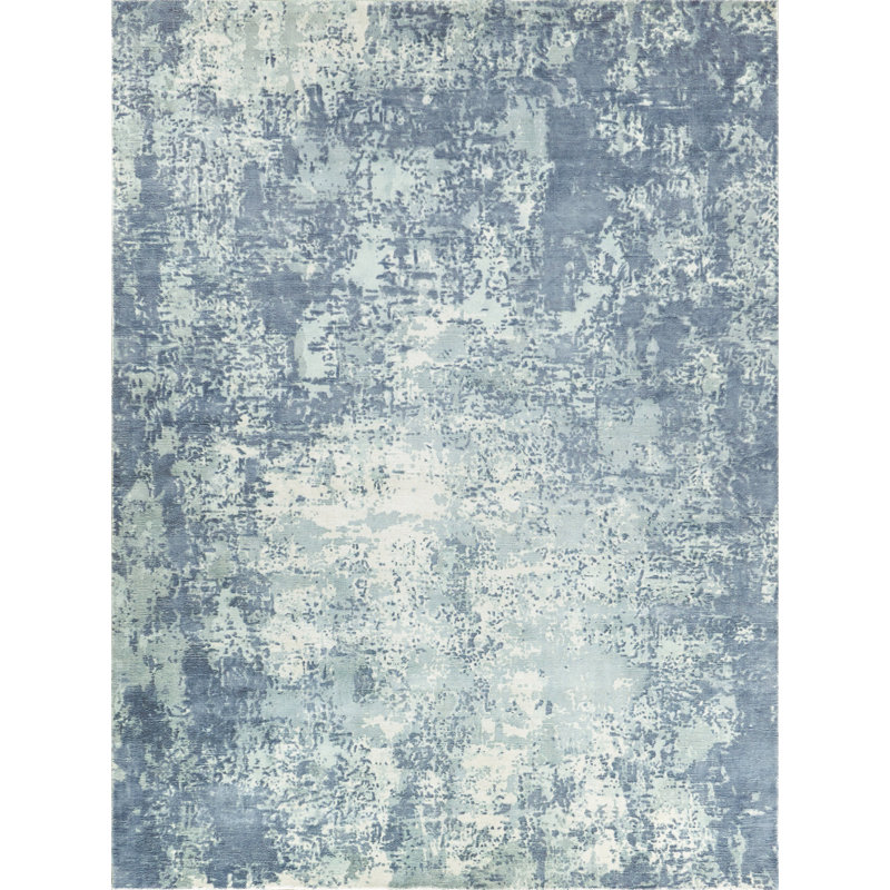 Laguna Abstract Hand-Loomed Blue Area Rug, Rectangle 12' x 15', Light Blue