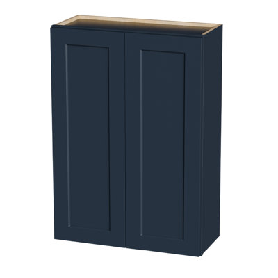 Navy Blue Shaker 30" Solid Wood Wall Cabinet – Soft-Close Hinges, Adjustable Shelves, Double Door. Ideal for Kitchen, Bath, Laundry.
