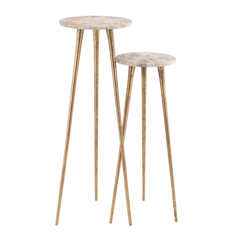 Piédestal François avec plateau en marbre et pieds en aluminium - Marbre naturel, Gold