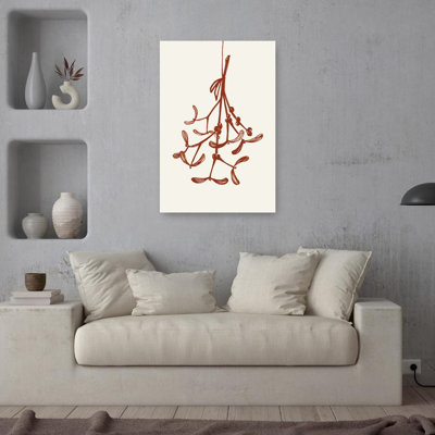 «Christmas Mistletoe Kiss», impression d'art romantique minimaliste plante rustique d'hiver