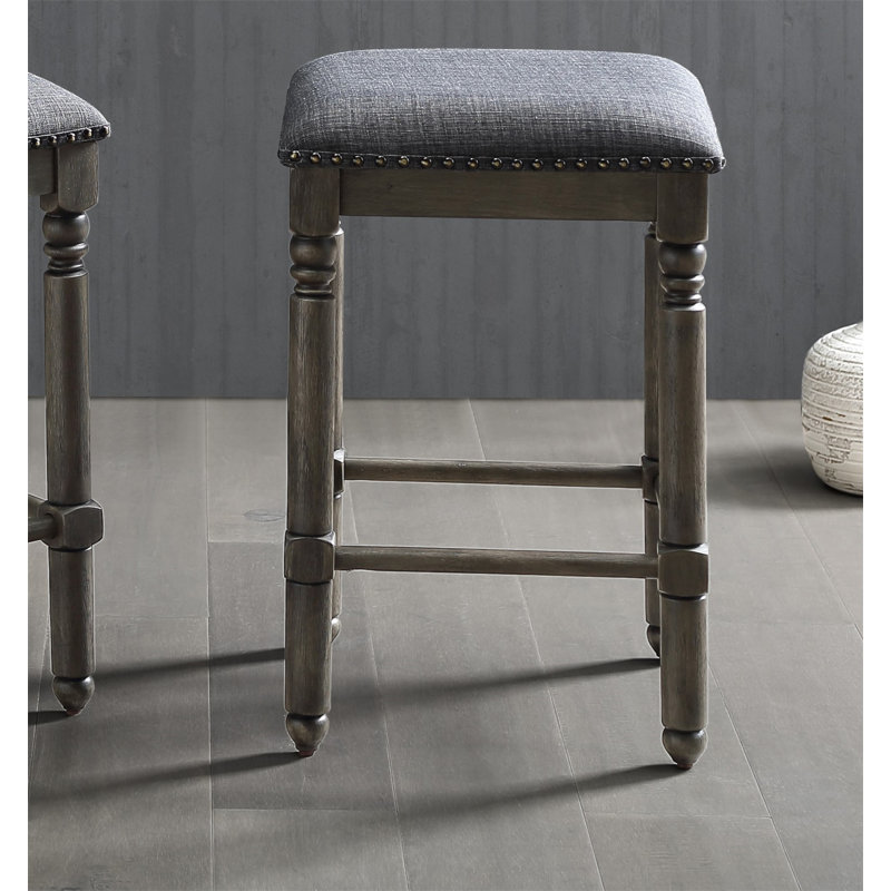 Arnhem Wood Upholstered Swivel Counter Height Stool, Set Of 2, Gray, Gray