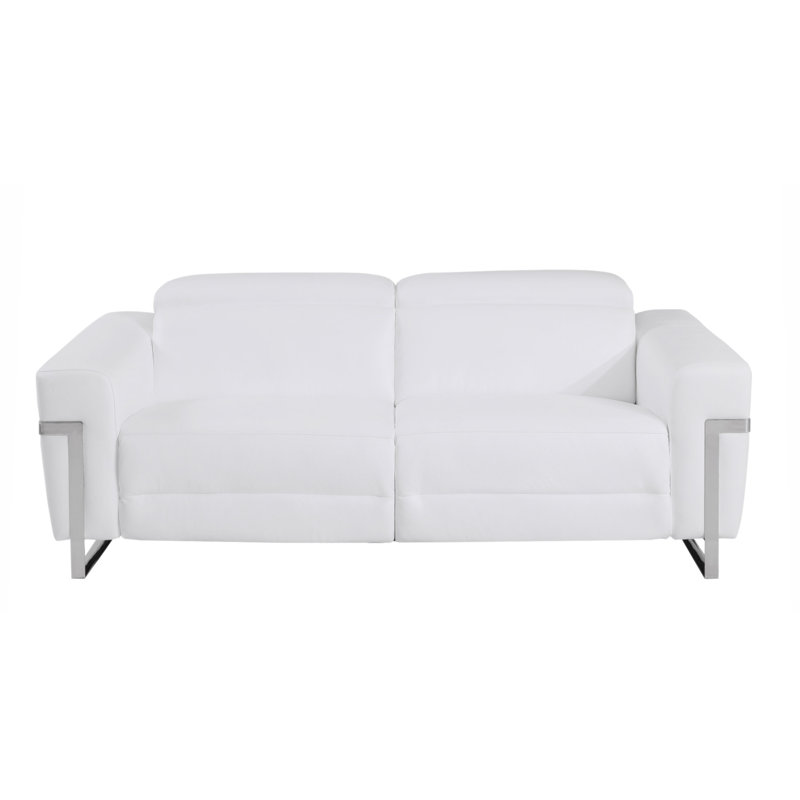Global United Top Grain Italian Leather Sofa With Power Recliner, White