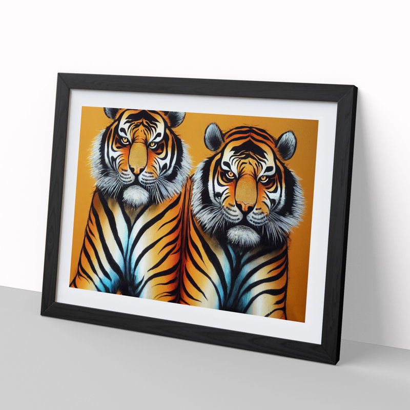 Two Tigers - Single Picture Frame Print, Black, 46cm H x 64cm W x 2cm D