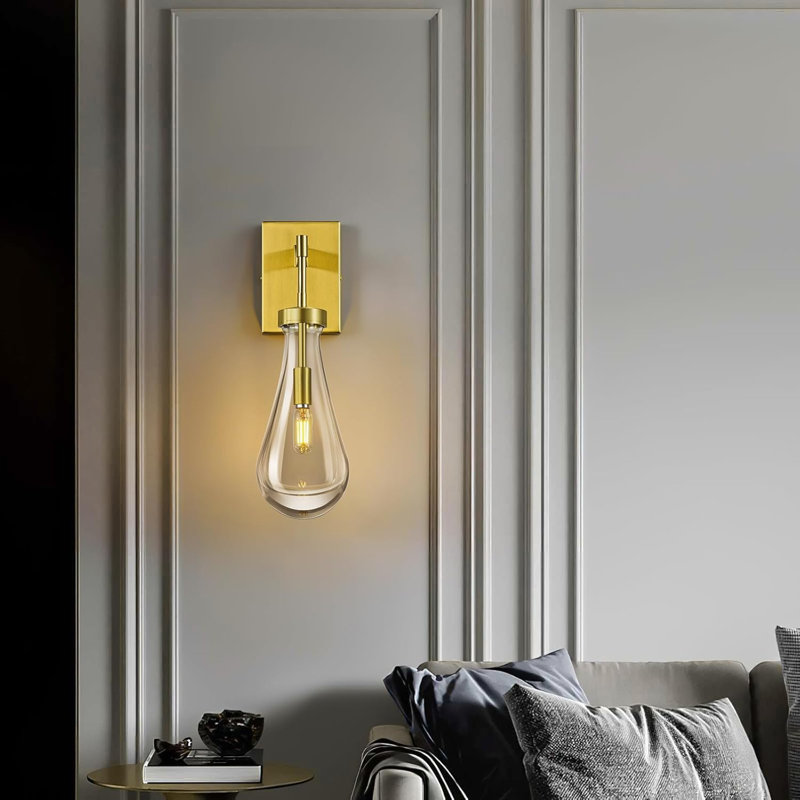 Ensemble de deux appliques murales Modern Raindrop, luminaires muraux avec abat-jour en verre transparent, ampoule à intensité variable incluse, élégant éclairage de meuble-lavabo de chambre à coucher pour la décoration intérieure