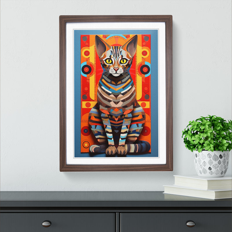 Bengal Cat Constructivism - Framed Print, 46cm H x 34cm W x 2cm D, Walnut Framed