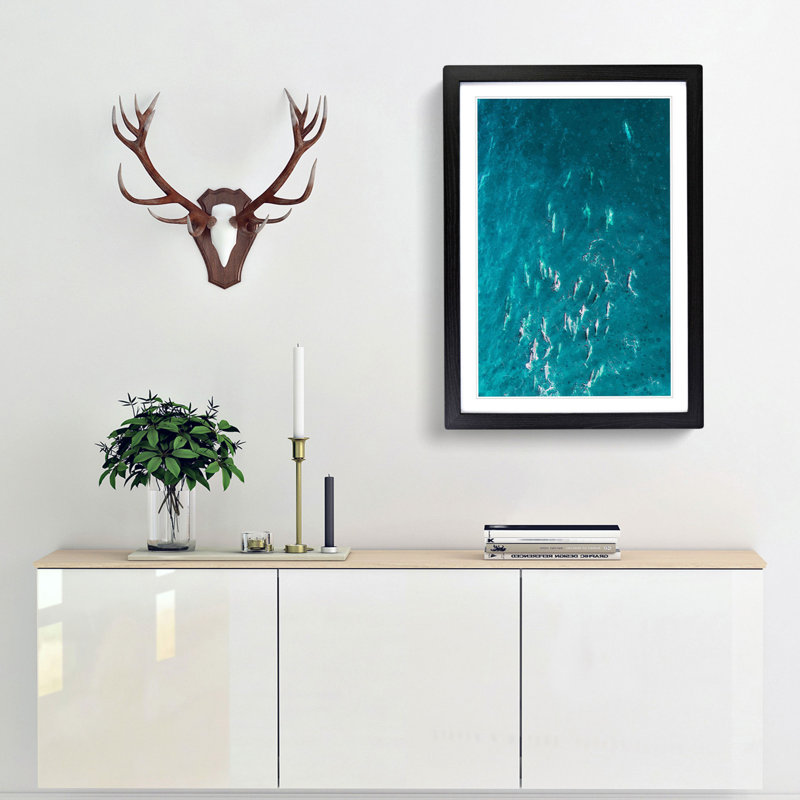 Many Dolphin in Abstract - Framed Print, 76cm H x 50cm W x 2cm D, Black