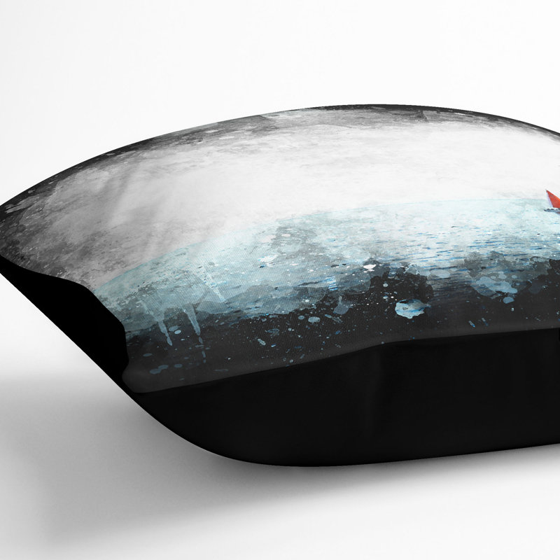 Solo Sailboat & Seascape Paint Splash Cushion with Filling, 55cm H x 55cm W x 20cm D, Black