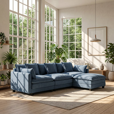 Classic Retr102" W x 52.3" D x 34.1" H 3-Seat Chenille Modular Sectional Sofa with Storage Ottoman