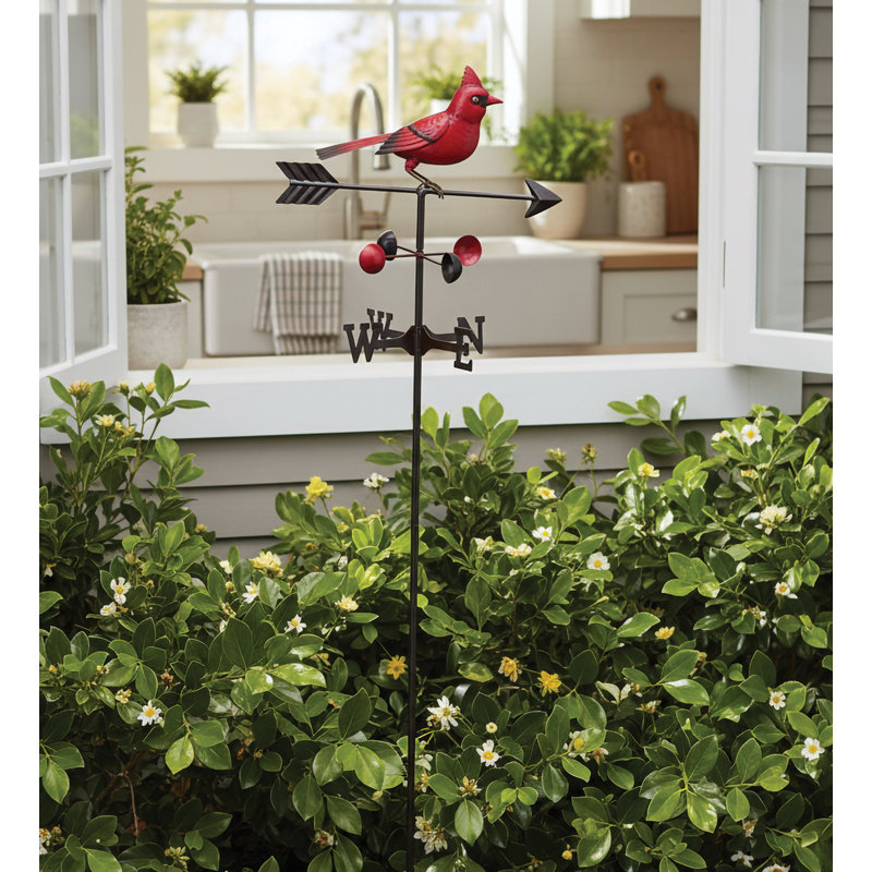 Metal Weathervane Garden Stake with Animal Motif and Decorative Directional Topper, Cardinal