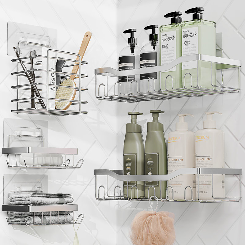 Adhesive Stainless Steel Shower Caddy, Silver