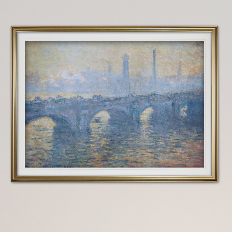 « waterloo bridge » par claude monet print, Cadre argenté, H 24 po x l 32 po x P 1,5 po