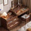 Bureau de coiffeuse moderne en bois massif avec miroir lumineux et 8 tiroirs