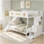 Lit double superposé au-dessus de grand lit double avec glissière et escalier de rangement, blanc-2101018105