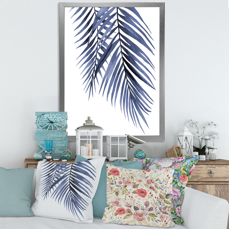 «Palm Leaves Abstract Tropical Branches», reproduction d'art sur toile, H 32 po x l 16 po x P 1 po, Encadrement argenté