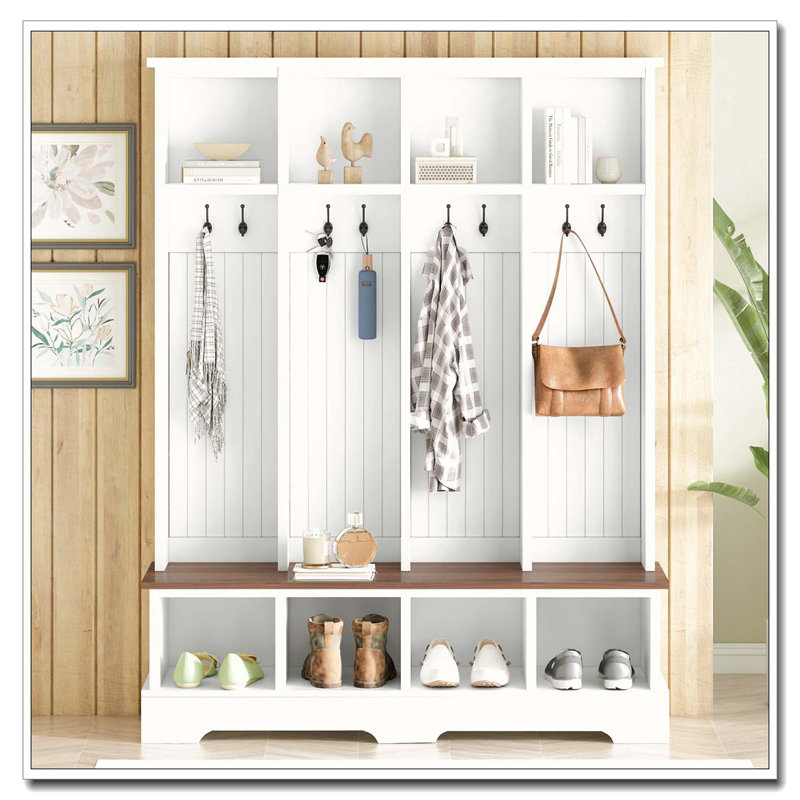Hall Tree with 8 Hooks, White