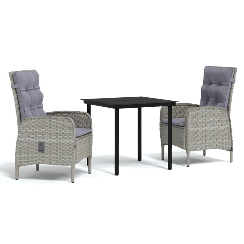Patio Dining Set with Rectangular Table, 2, Gray, Gray