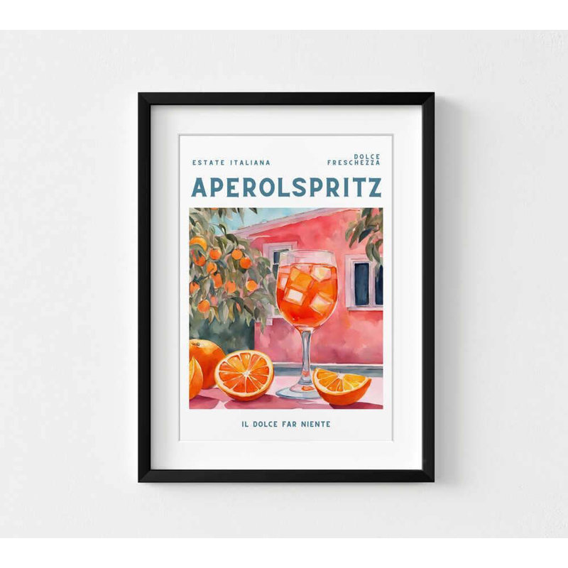 Reproduction d'art Aperol Spirz: Illustration d'un cocktail d'agrumes, H 7 po x l 5 po, Noir