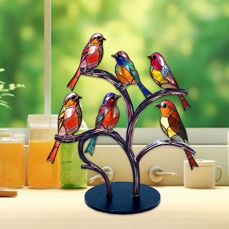 Ornement de statue d'oiseaux colorés