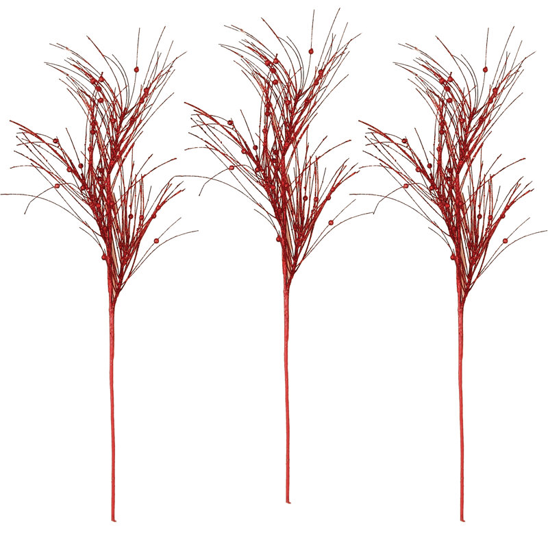 28" Artificial Glitter Pine Christmas Spray, Red