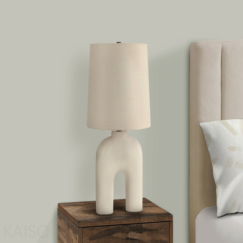 Lighting, H 25 po, lampe de table, résine crème, abat-jour beige, moderne