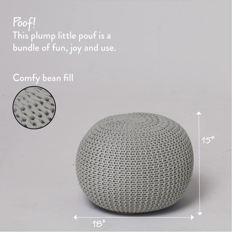 Bramble 18'' Wide Round Pouf Ottoman, Silver