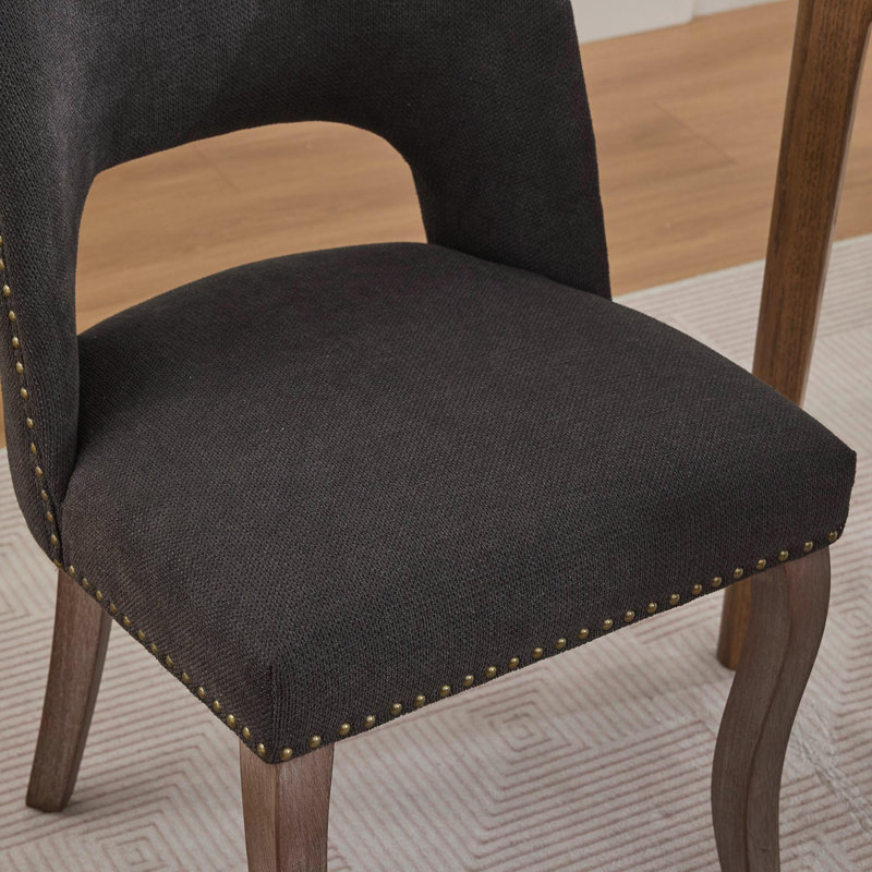 Wooden Dining Chairs Set of 4, Modern Fabric Upholstered Dining Room Chair Kitchen Chairs, Black
