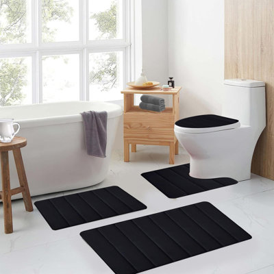 Ensemble de tapis de bain, 4 tapis de bain en mousse à mémoire de forme avec dos antidérapant, haute absorption et couvre-abattant de toilette