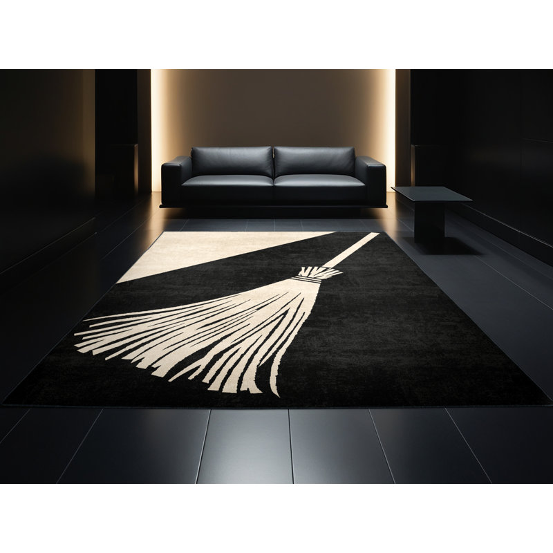 Machine Washable Ahart Halloween Modern & Contemporary Abstract Rug in Gray – Black Binding, 2x5