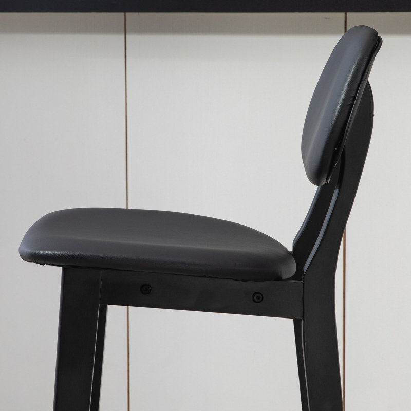 Bar Stool with Solid Wood Frame, Black/Black