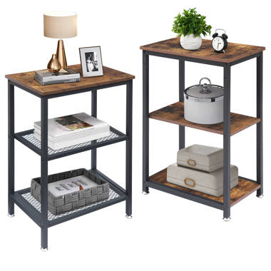 VECELO Nightstands Set of 2, Modern Bedside End Tables, Night Stands with  Drawer and Storage Shelf for Living Room Bedroom, Industrial Metal Frame, 2