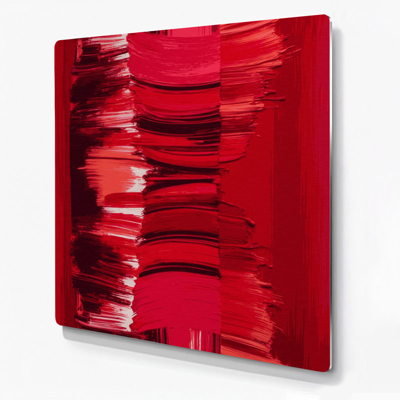 Abstrait couleur champ 18 rouge, art mural en métal, H 12 po x l 12 po