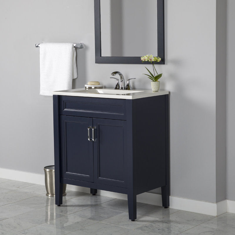 Meuble-lavabo simple 30,5 po avec plateau en marbre de culture, Bleu