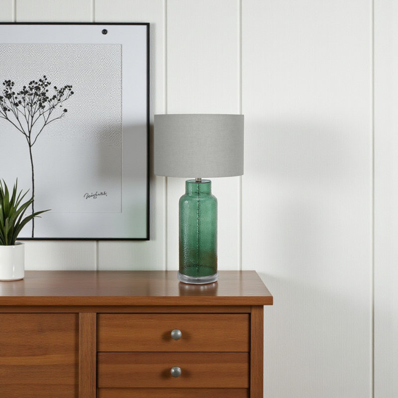 Lampe de table standard en verre avec abat-jour en lin Saverio, H 27,86 po x l 14,75 po x P 14,75 po