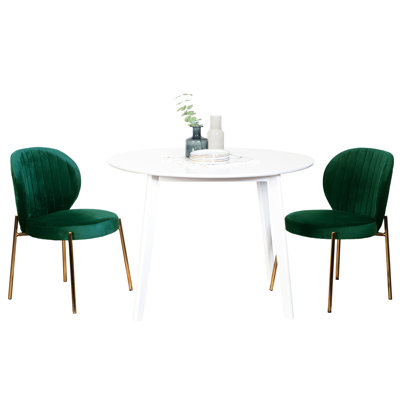 3 salles à manger - Table ronde blanche et 2 chaises élégantes à structure métallique, bois d'hévéa intégré, option contemporaine et créée