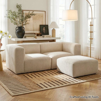 Deep Seat Chenille Modular Sectional Sofa with Movable Ottoman