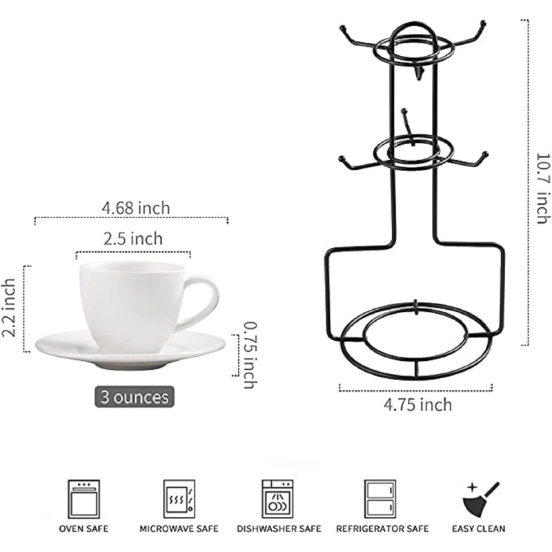 QXXSJ Espresso Cups And Saucers With Metal Stand, Porcelain Demitasse ...