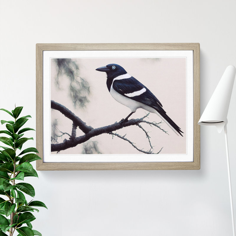 XH1022-10311X Wonderful Magpie Bird 1 Piece Single Picture Frame Wall Art, 46cm H x 64cm W, Oak