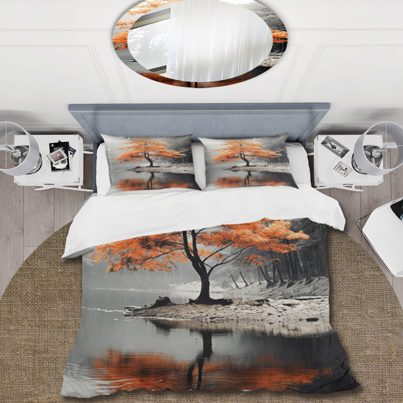 Ensemble de housse de couette en microfibre / polyester orange et gris Autumn Elegance II