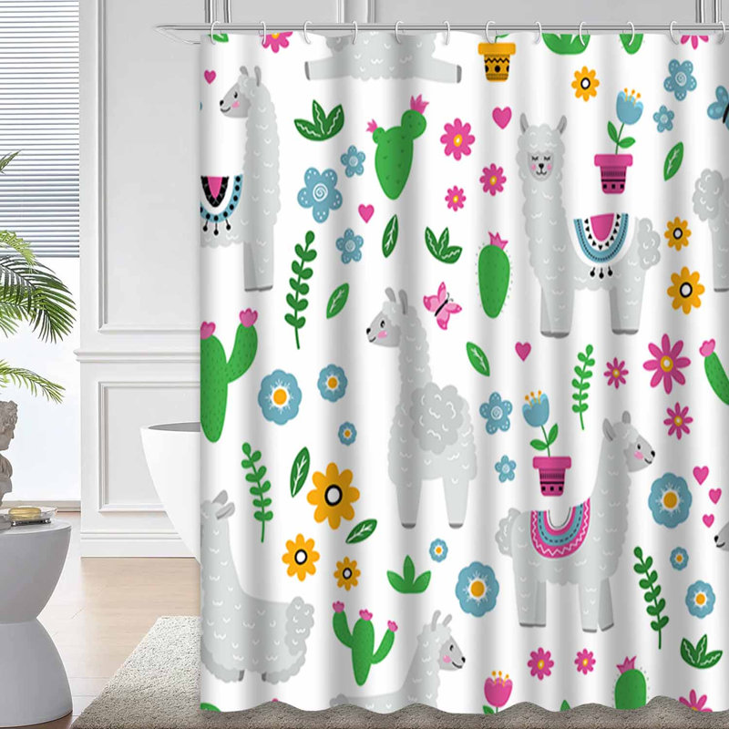 Rideau de douche imperméable à motif floral avec 12 crochets Cactus, L 72 po x l 78 po