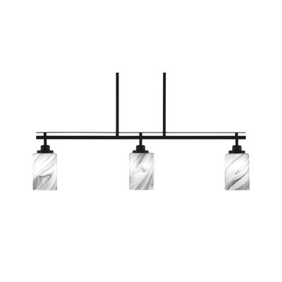 Odyssey 3 Light Island Light Shown With 4" Onyx Swirl Glass