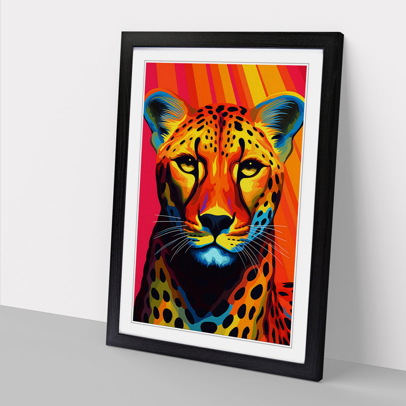 Cheetah Op No.2 - Single Picture Frame Print on Wood, Black , 34cm H x 25cm W x 2cm D